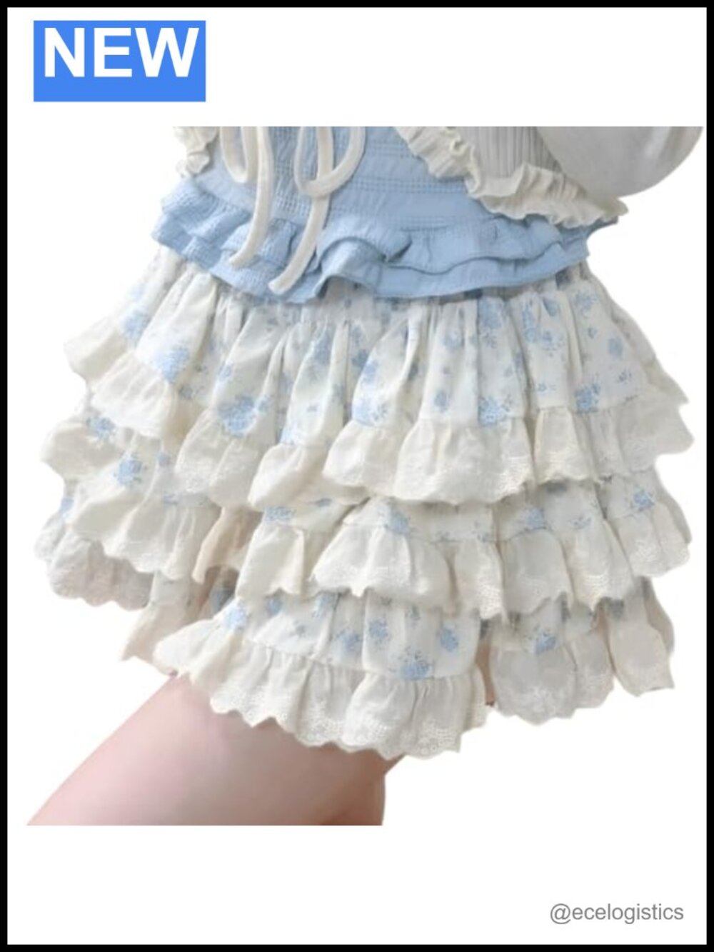 Kawaii Lolita Lace Layered Ruffle Floral Mini Skirt Polyester Cotton